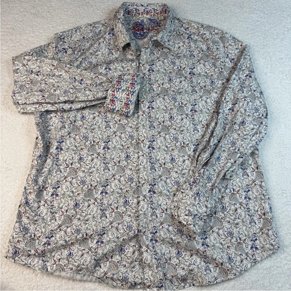 ROBERT GRAHAM Floral‎ Paisley Medallion White Flip Cuff Men's Shirt 2XL - Picture 2 of 8